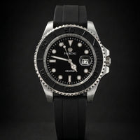 Stealth Black Tactical Dive Watch with Geometric Indices - Rotatable Dail