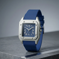 The Regal Square – Metallic Roman Dial on an Industrial Ribbed Silicone Strap