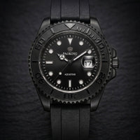 Stealth Black Tactical Dive Watch with Geometric Indices - Rotatable Dail