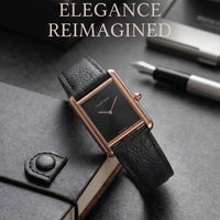 BIN-B Tank Style Vintage Leather Strap Watch – Slim Bezel