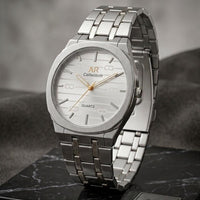 Square Dail Round Glass Watch | Gold-Link Noir Edition: The Stain Steel Executive Watch