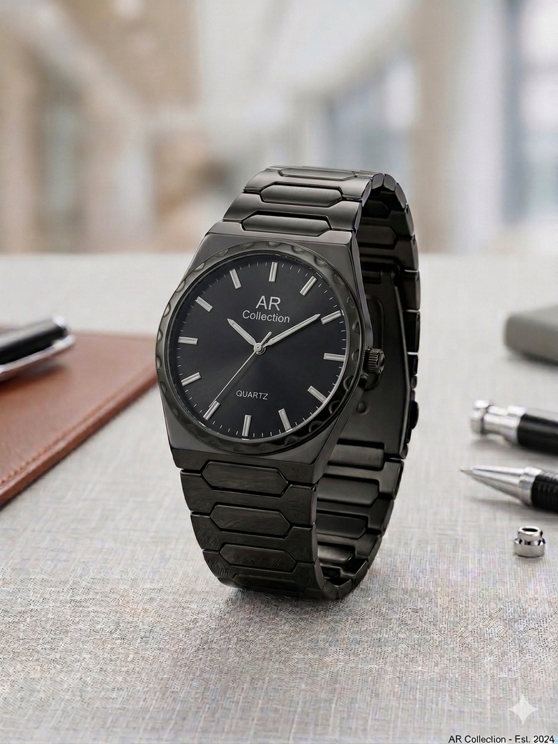 Executive Series: Classic Round Watch  Matrix Design Stainless Steel Chain