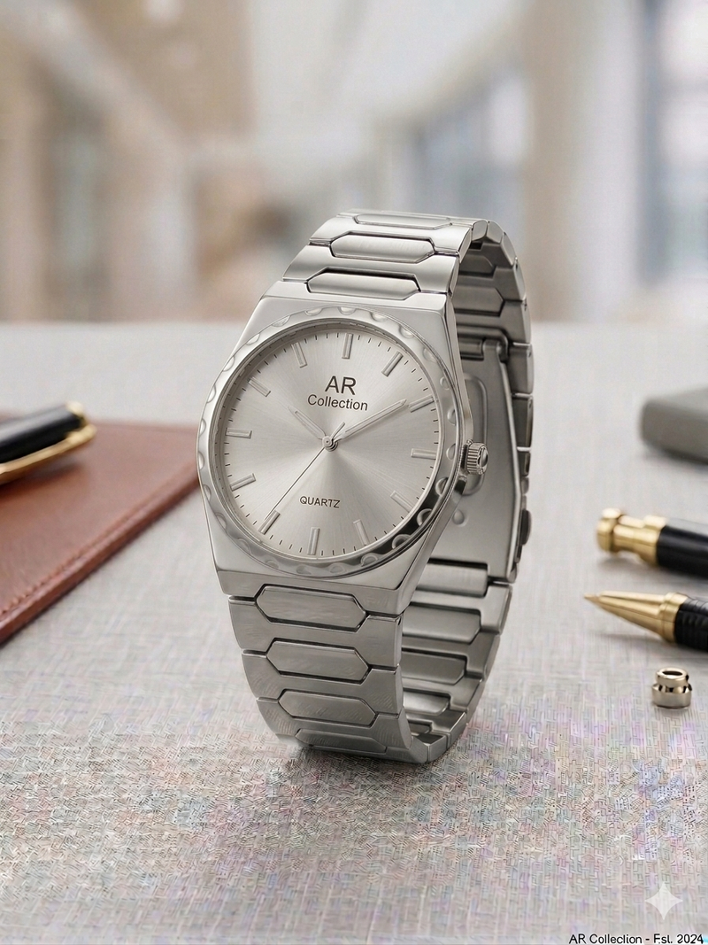Executive Series: Classic Round Watch  Matrix Design Stainless Steel Chain