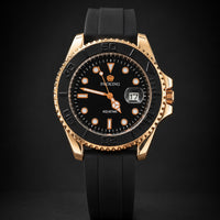 Stealth Black Tactical Dive Watch with Geometric Indices - Rotatable Dail