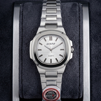 Elegance Luxury Watch – Silver Stainless Steel with Horizontally Embossed Dial