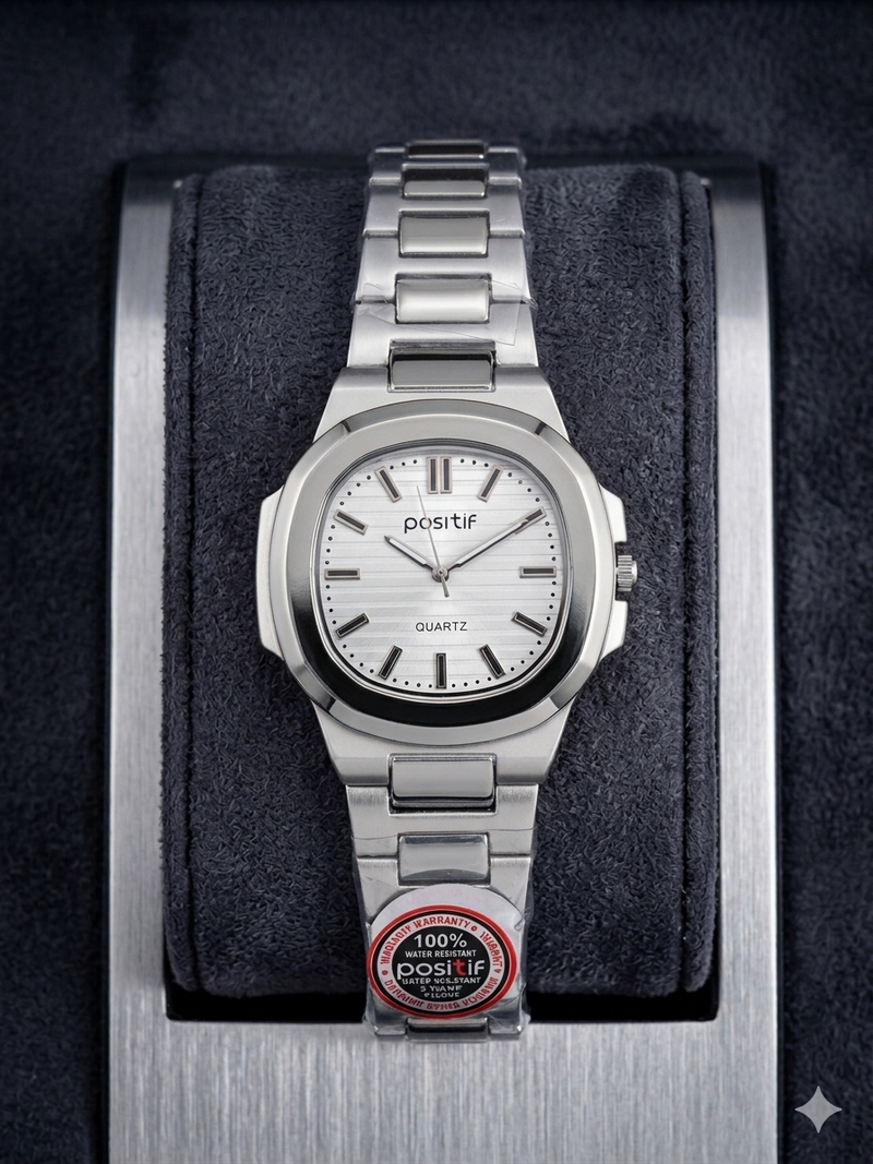 Elegance Luxury Watch – Silver Stainless Steel with Horizontally Embossed Dial