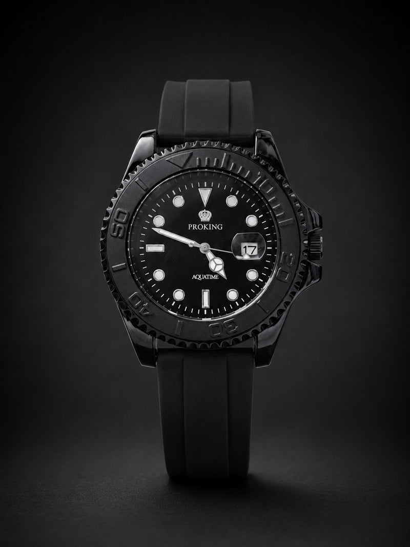 Stealth Black Tactical Dive Watch with Geometric Indices - Rotatable Dail