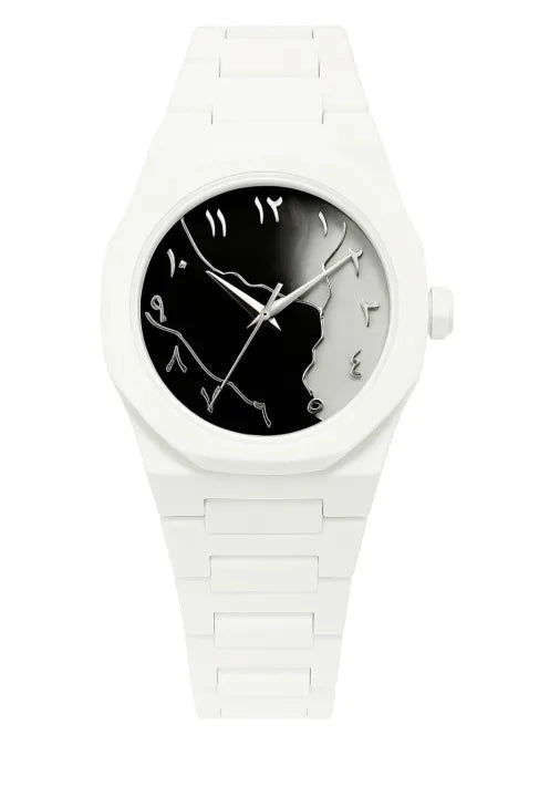 White Arabic Aura Watch – White Tiger & White Marble Design Fiber Chain(44 Gram)