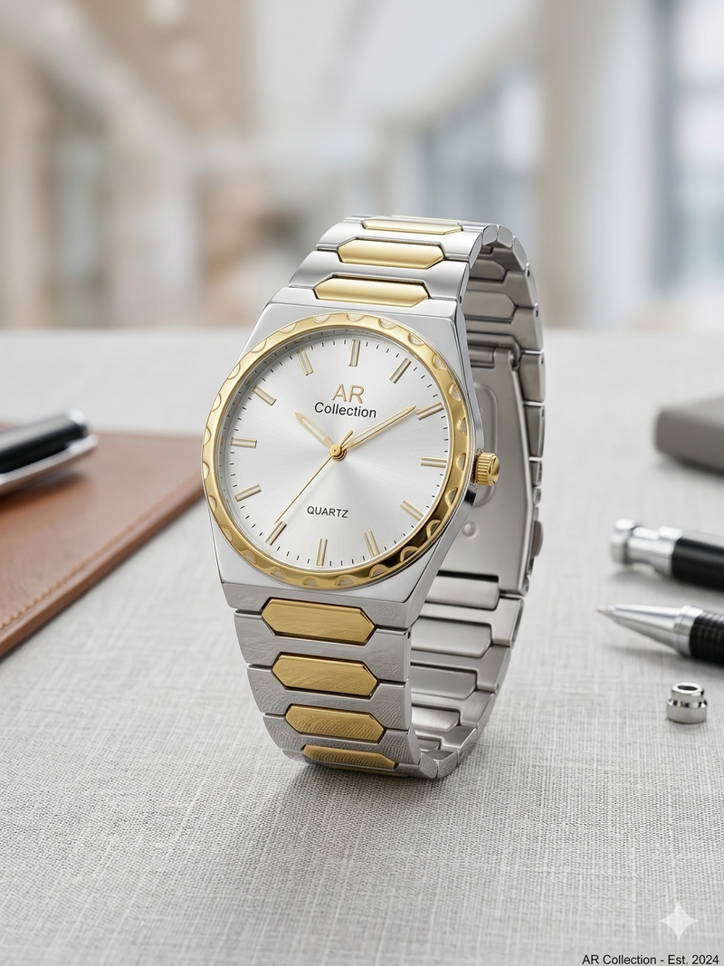 Executive Series: Classic Round Watch  Matrix Design Stainless Steel Chain