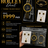 Royal Onyx Luxury Jewelry & Watch Gift Set – 5-Piece Combo Watch Earrings Bracelet Necklace