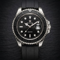 Stealth Black Tactical Dive Watch with Geometric Indices - Rotatable Dail