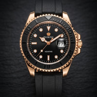 Stealth Black Tactical Dive Watch with Geometric Indices - Rotatable Dail