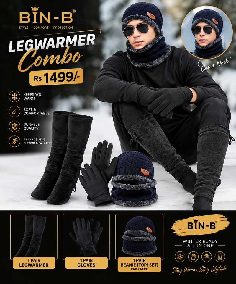 BIN-B Legwarmer Combo – Premium Velvet Winter Set And Gloves