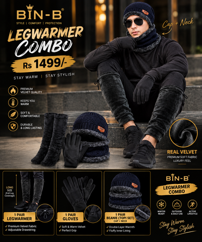 BIN-B Legwarmer Combo – Premium Velvet Winter Set And Gloves