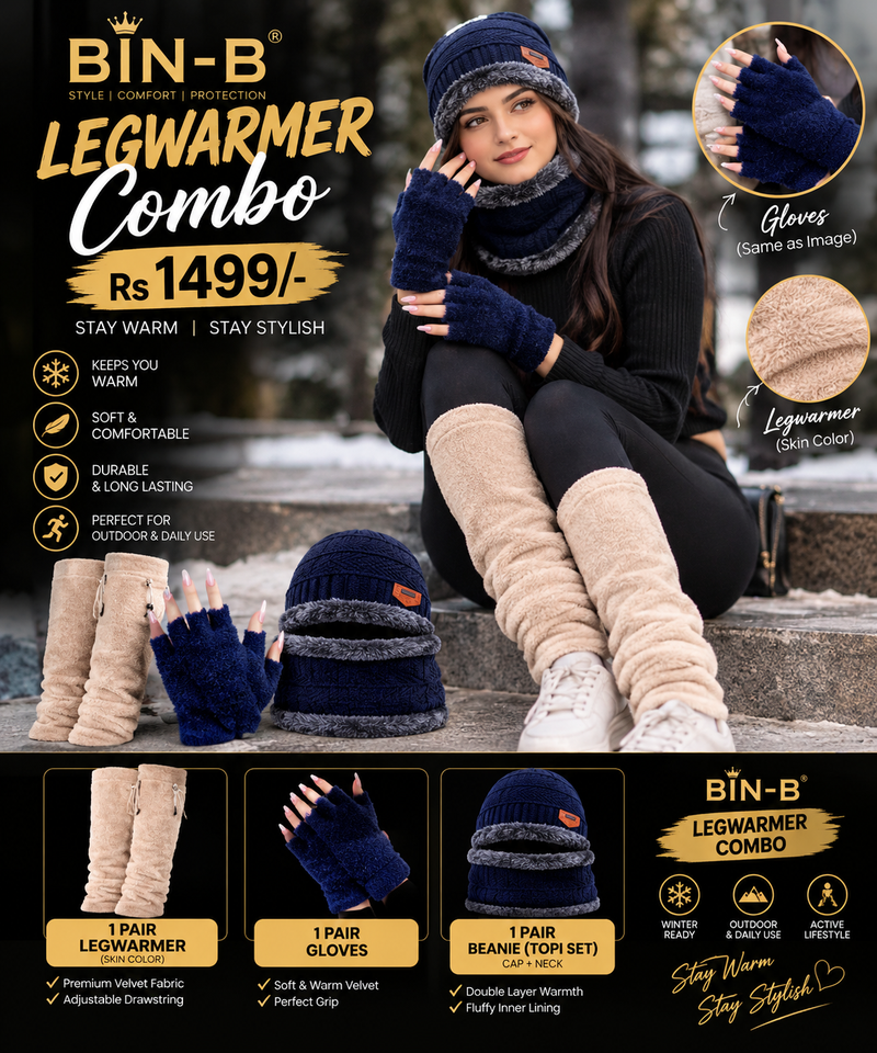 BIN-B Legwarmer Combo – Premium Velvet Winter Set And Gloves