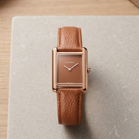 BIN-B Tank Style Vintage Leather Strap Watch – Slim Bezel