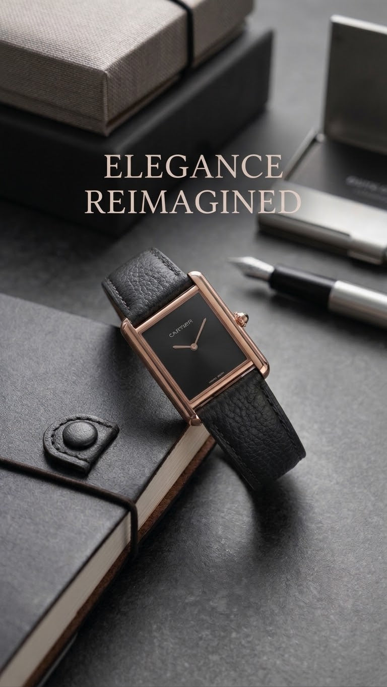 BIN-B Tank Style Vintage Leather Strap Watch – Slim Bezel