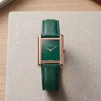 BIN-B Tank Style Vintage Leather Strap Watch – Slim Bezel