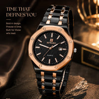 Executive Series: Premium Octagonal Quartz Watch – With Date Stone Embossed Edition
