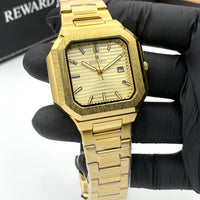 Modern Geometric Stainless Steel Men's Watch Premium Quality Square Dail Watch With Butterfly Lock Top Trendy Article