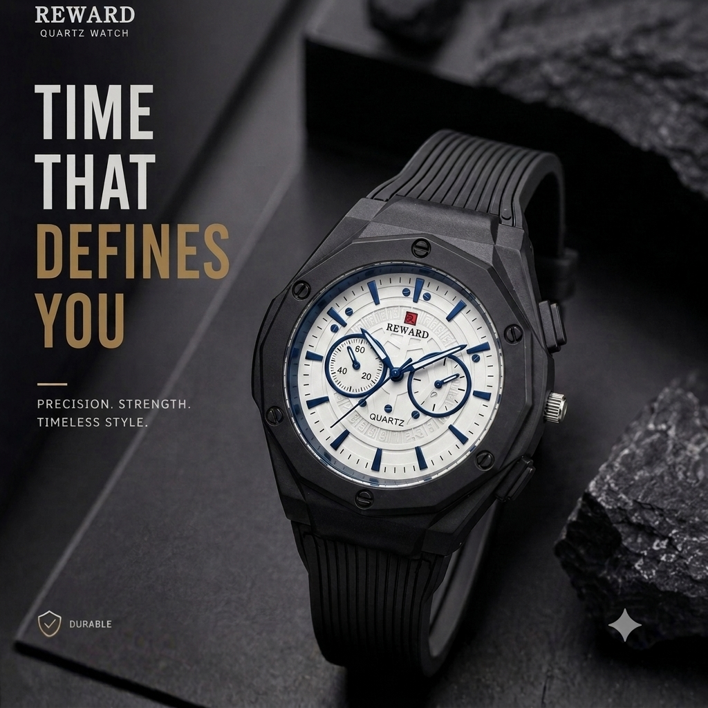 Rugged Multi-Faceted Case Silicone Strap Premium Quality Watch For Mens