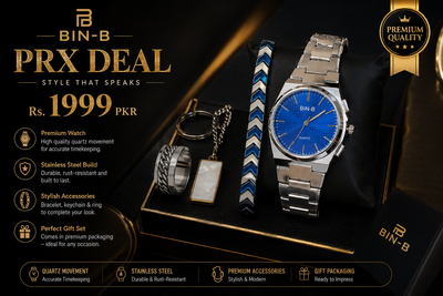 PRX 4 In 1 Deal PRX Deal: Luxury Stainless Steel Watch + 3 Premium Accessories Bundle (4 in 1 Bundle)
