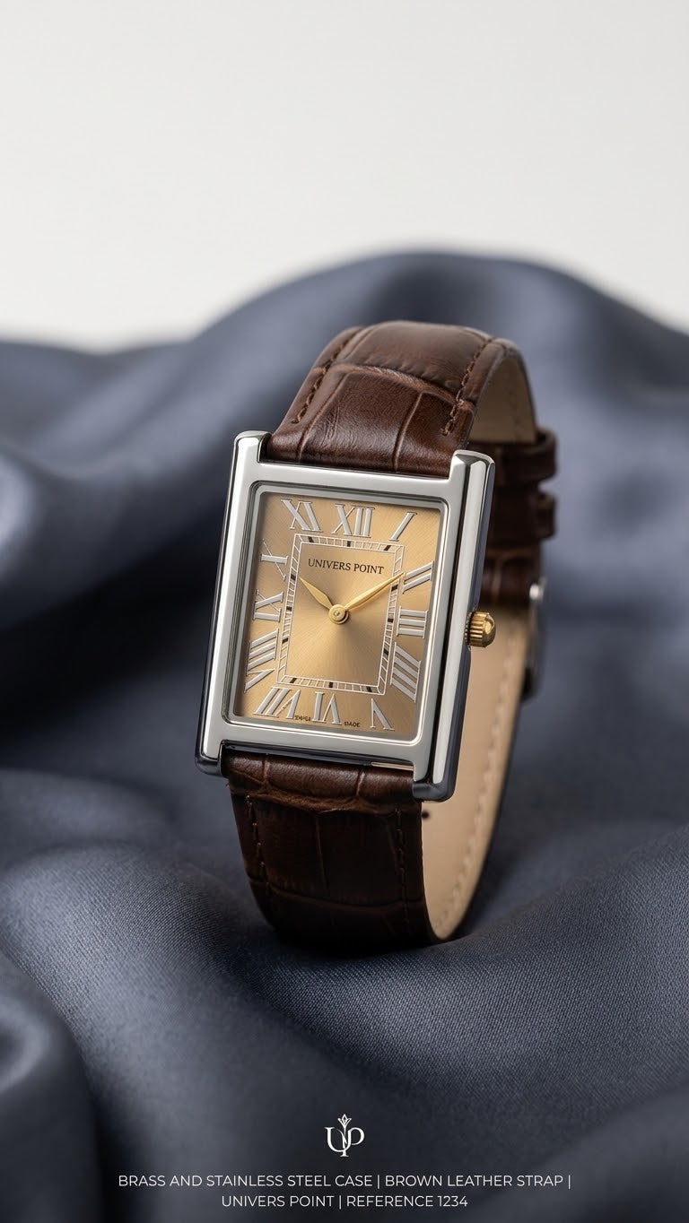 Univers Point Classic Roman Numeral Leather Watch | Tank Watch⁠