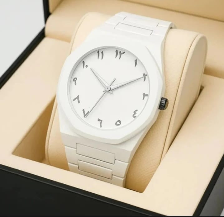 White Arabic Aura Watch for Men Fiber Chain (44 Gram)