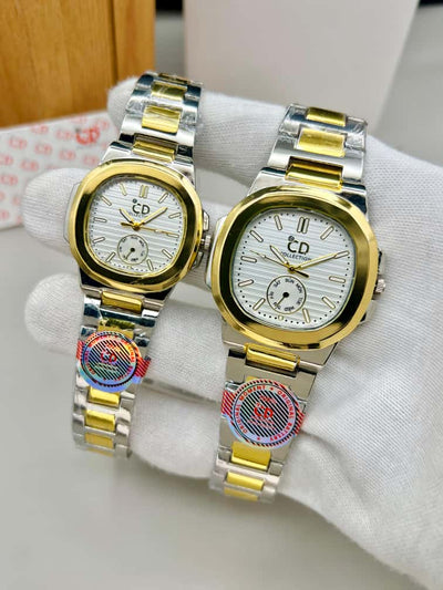 Elegant Couple Watch Set | 2 Pcs Stainless Steel Quartz Watches