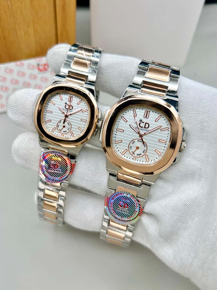 Elegant Couple Watch Set | 2 Pcs Stainless Steel Quartz Watches