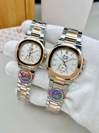 Elegant Couple Watch Set | 2 Pcs Stainless Steel Quartz Watches