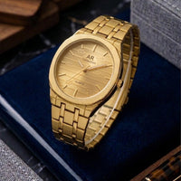 Square Dail Round Glass Watch | Gold-Link Noir Edition: The Stain Steel Executive Watch