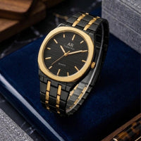 Square Dail Round Glass Watch | Gold-Link Noir Edition: The Stain Steel Executive Watch