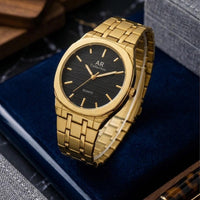 Square Dail Round Glass Watch | Gold-Link Noir Edition: The Stain Steel Executive Watch
