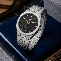 Square Dail Round Glass Watch | Gold-Link Noir Edition: The Stain Steel Executive Watch