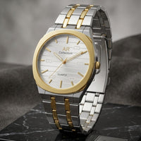 Square Dail Round Glass Watch | Gold-Link Noir Edition: The Stain Steel Executive Watch