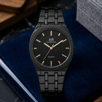 Square Dail Round Glass Watch | Gold-Link Noir Edition: The Stain Steel Executive Watch