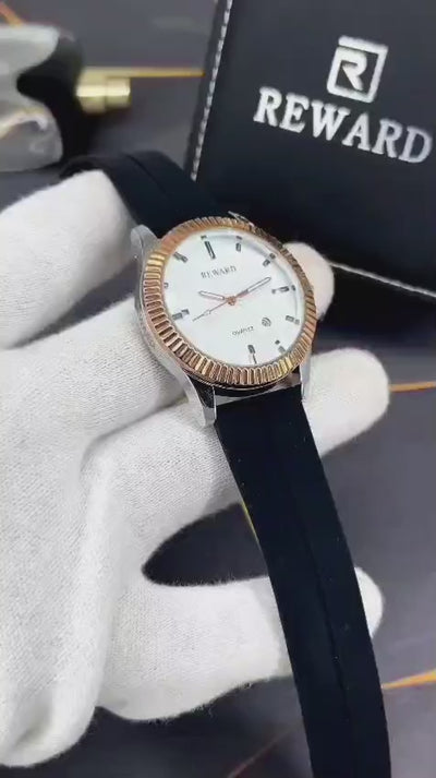 Reward Quartz Watch Black Rubber Strap,Magnet lock Premium Quality With Date