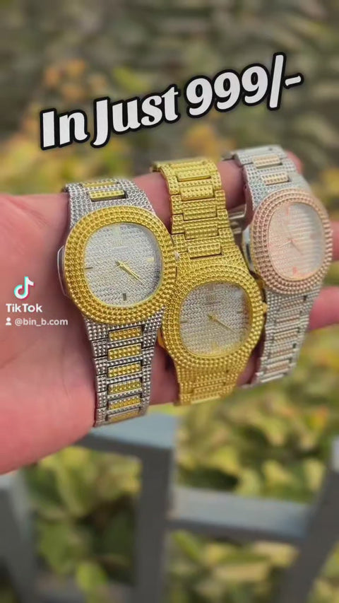 Patik Philipe Trendy Square Diamond Iced Out Watch for Men Women - Stainless Steel Classic Wristwatch