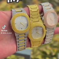 Patik Philipe Trendy Square Diamond Iced Out Watch for Men Women - Stainless Steel Classic Wristwatch