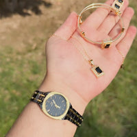 Royal Onyx Luxury Jewelry & Watch Gift Set – 5-Piece Combo Watch Earrings Bracelet Necklace