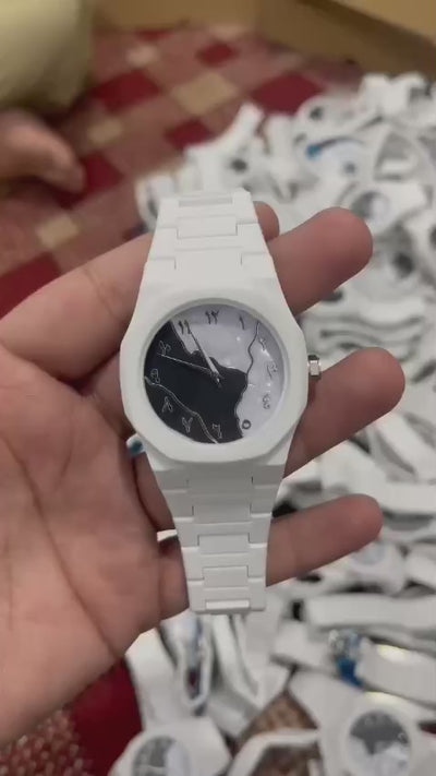 White Arabic Aura Watch – White Tiger & White Marble Design Fiber Chain(44 Gram)