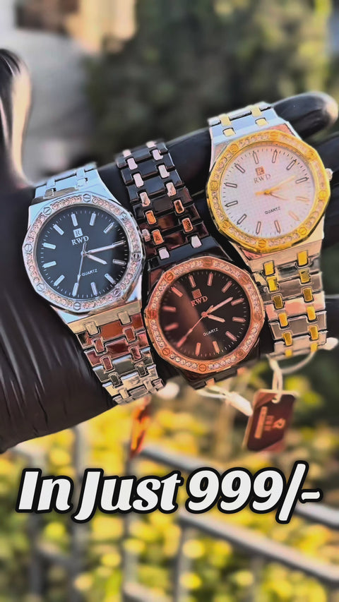 High Quality Stainless Steel Watch For Men's With Stone Embossed