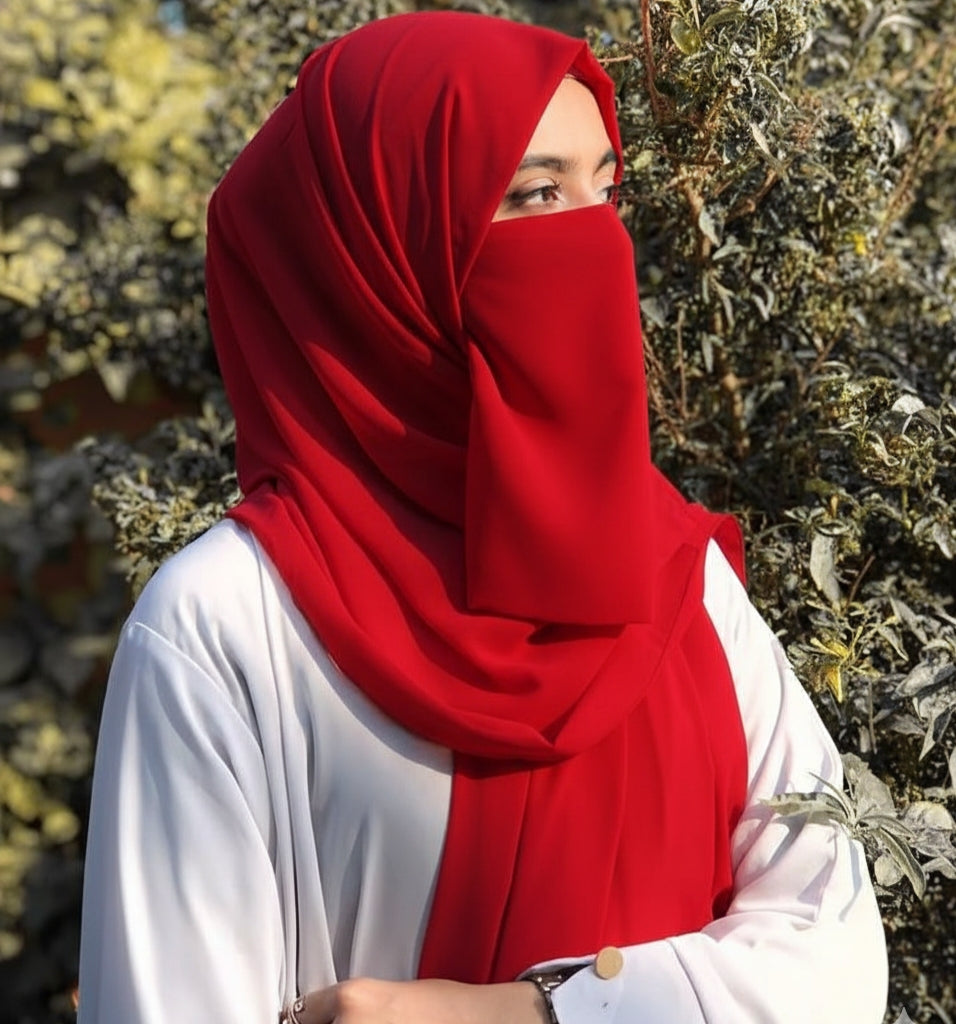 Premium Quality Georgette Hijab & Matching Half-Niqab Set (Hijab Pair)