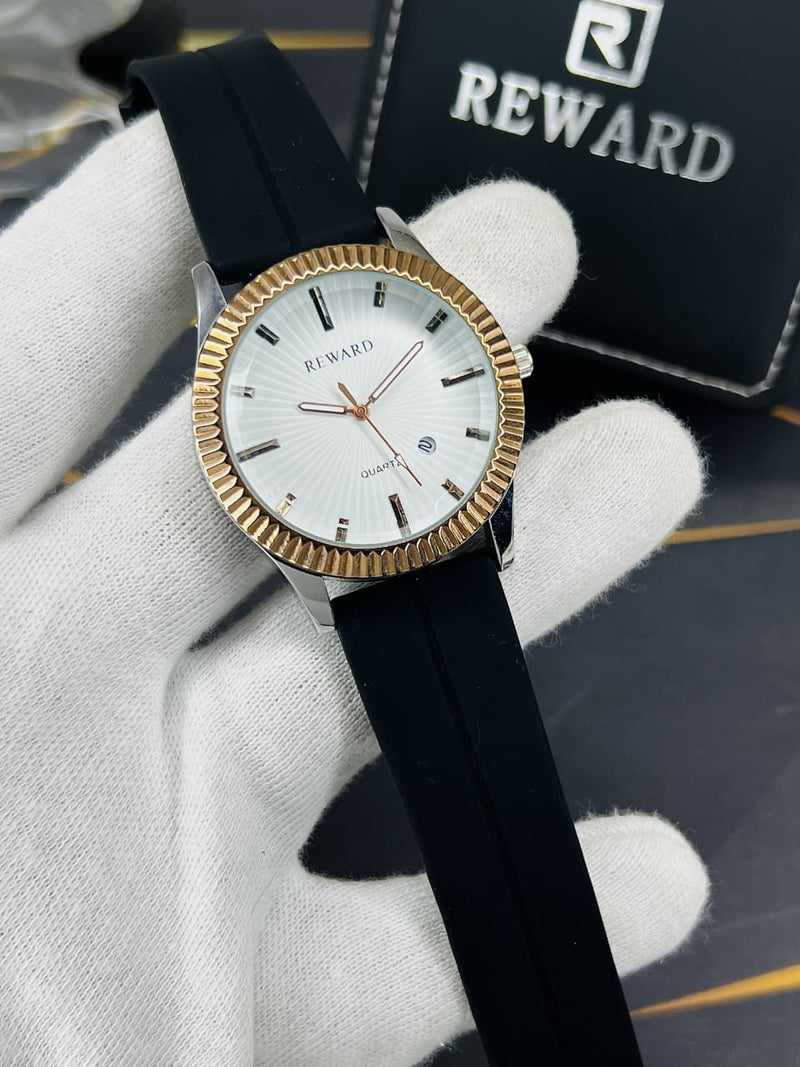 Reward Quartz Watch Black Rubber Strap,Magnet lock Premium Quality With Date