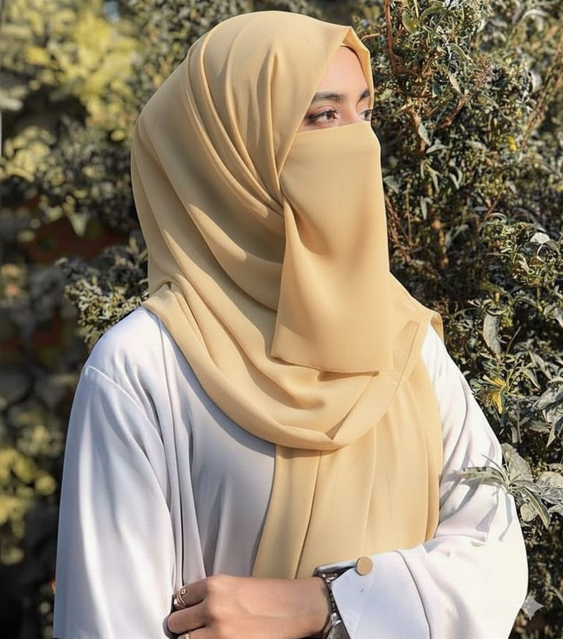Premium Quality Georgette Hijab & Matching Half-Niqab Set (Hijab Pair)
