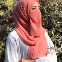 Premium Quality Georgette Hijab & Matching Half-Niqab Set (Hijab Pair)