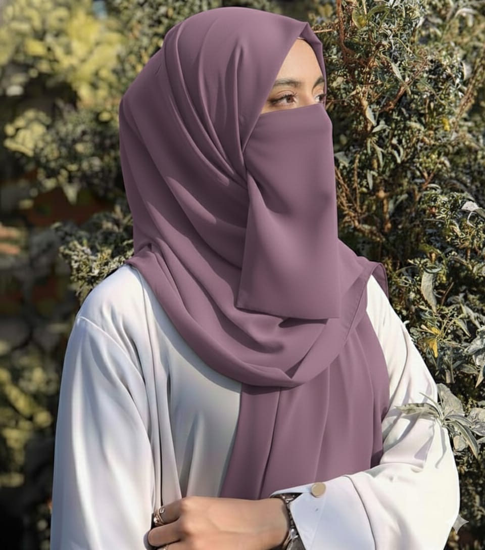 Premium Quality Georgette Hijab & Matching Half-Niqab Set (Hijab Pair)