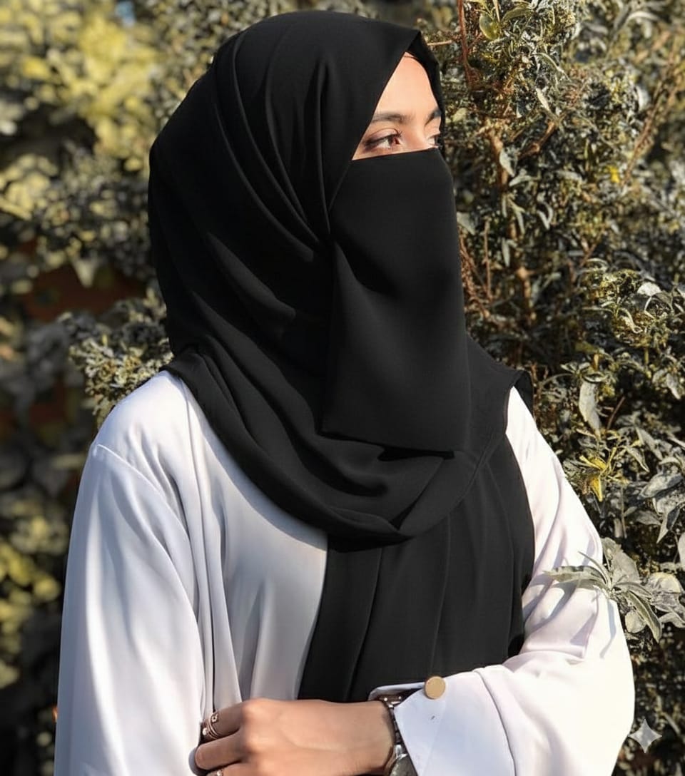 Premium Quality Georgette Hijab & Matching Half-Niqab Set (Hijab Pair)