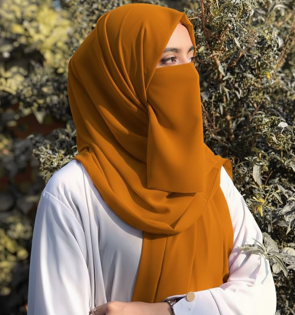 Premium Quality Georgette Hijab & Matching Half-Niqab Set (Hijab Pair)